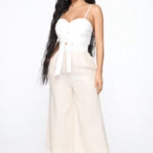 Fashion Nova Sabreen Linen Jumpsuit White & Beige Size XL